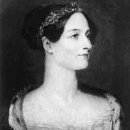Portrait en noir et blanc d'Ada Lovelace, représentée de profil, les cheveux sombres soigneusement coiffés et portant un diadème