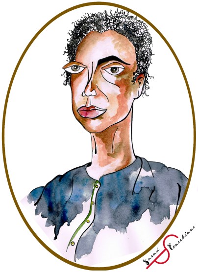 Dessin représentant Mary Prince vêtu d'un habit bleu très simple, cheveux coupés très courts