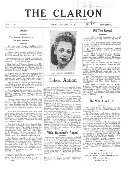 Article du journal The Clarion sur l'appel de Viola Desmond