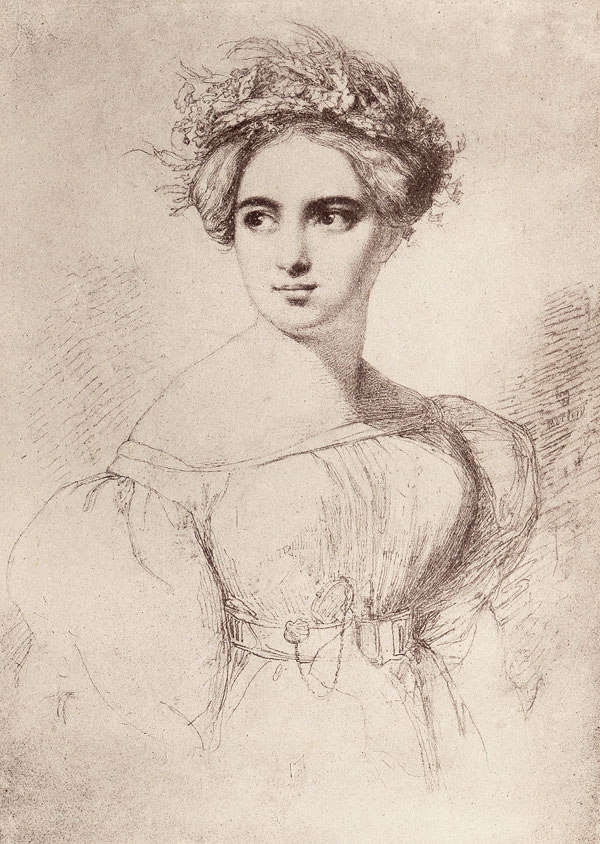 Ce portrait de Fanny Mendelssohn est un dessin au crayon réalisé par son mari, Wilhelm Hensel. Il représente la jeune femme vêtue d'une robe claire aux manches bouffantes, resserrée à la taille par une ceinture. Ses épaules et sa nuque sont dégagées et ses cheveux, en chignon, sont surmontés d'une couronne de fleurs.