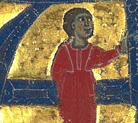 Cette enluminure représente Azalaïs de Porcairague. Elle porte une longue robe rouge.