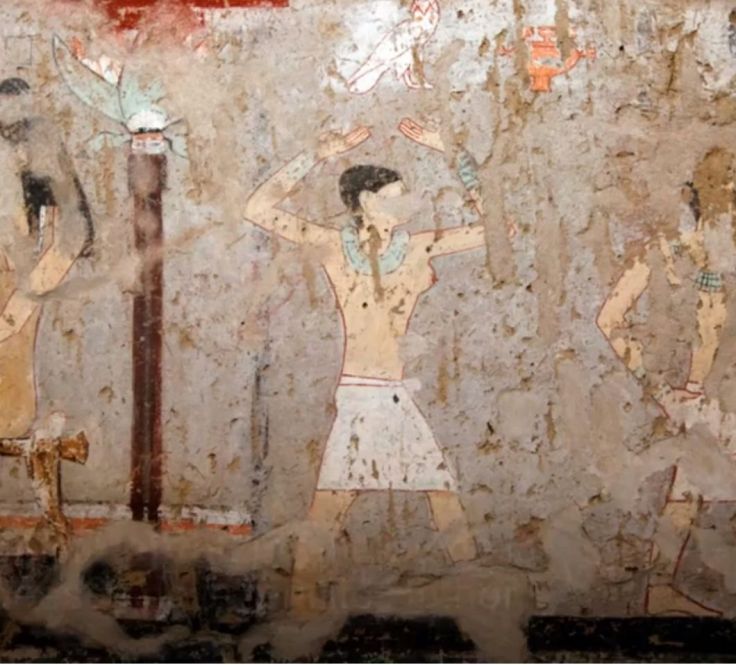 Cette fresque découverte dans le tombeau de la prêtresse d'Hathor Hetpet montre une danseuse aux seins nues.