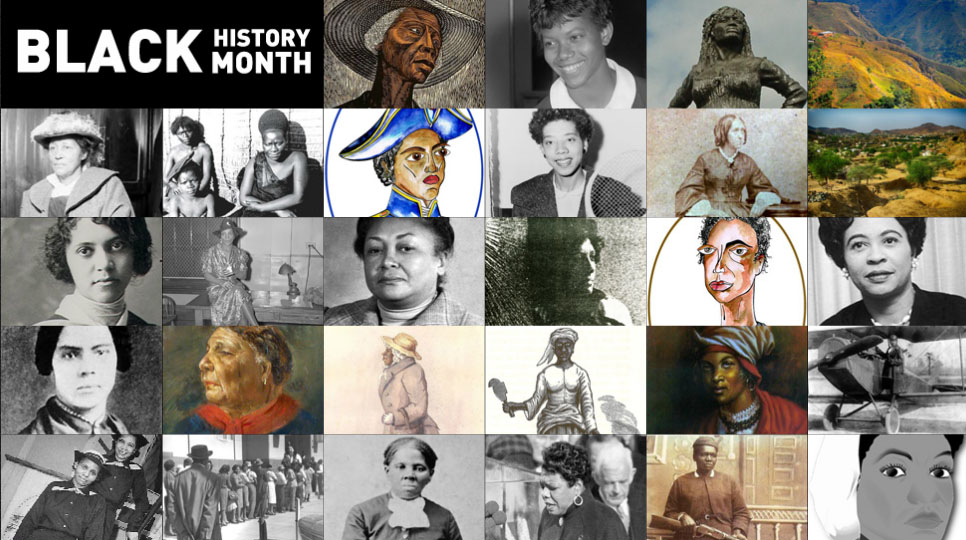 Cette image montre 28 portraits de femmes noires, qui seront présentées chaque jour tout au long du mois de février 2019 (au cours duquel est célébré, comme tous les ans, le Black History Month).